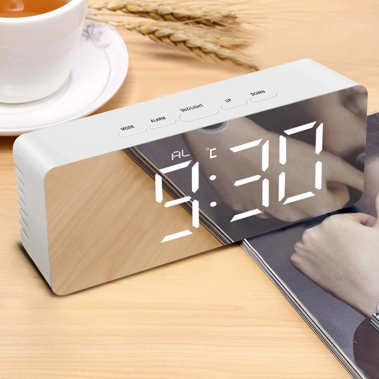 Digital LED Mirror Alarm Clock for Heavy Sleepers Kids Large LED Display with Snooze Time Temperature Function for Bedroom, Office, Travel Battery Powered and USB Power