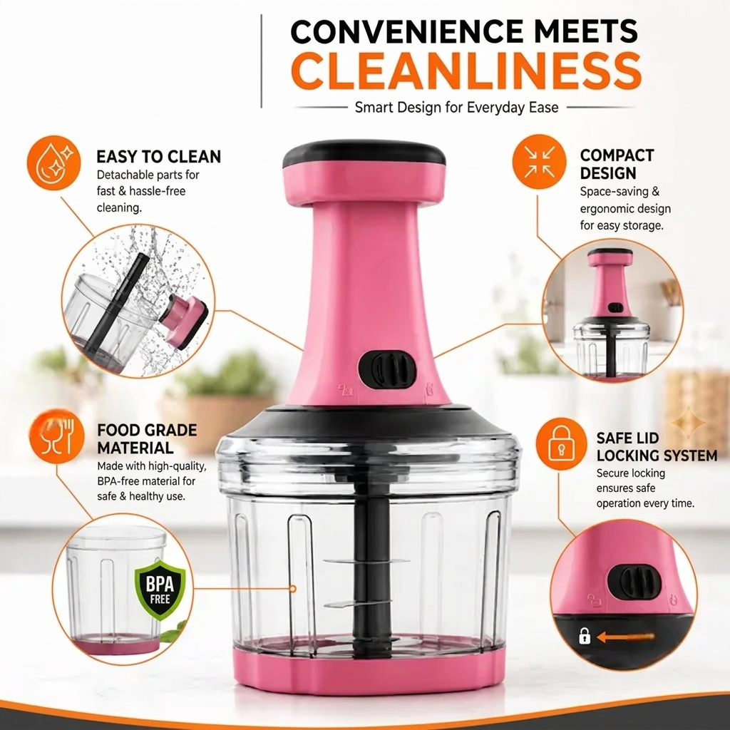 800ML Manually Handy Chopper Mixer Cut For Vegetable, Onion, Salad, Tomato Crush Chopper