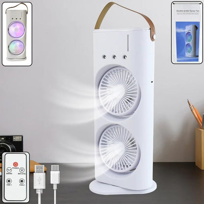 Portable Rechargeable Dual Fan Air Cooler with Water Tank, USB Powered Mini Tower Fan, Adjustable 3 Speed Personal Air Cooler, Silent Cooling Fan for Home, Office, Bedroom, Travel & Outdoor Use
