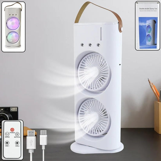 Portable Rechargeable Dual Fan Air Cooler with Water Tank, USB Powered Mini Tower Fan, Adjustable 3 Speed Personal Air Cooler, Silent Cooling Fan for Home, Office, Bedroom, Travel & Outdoor Use