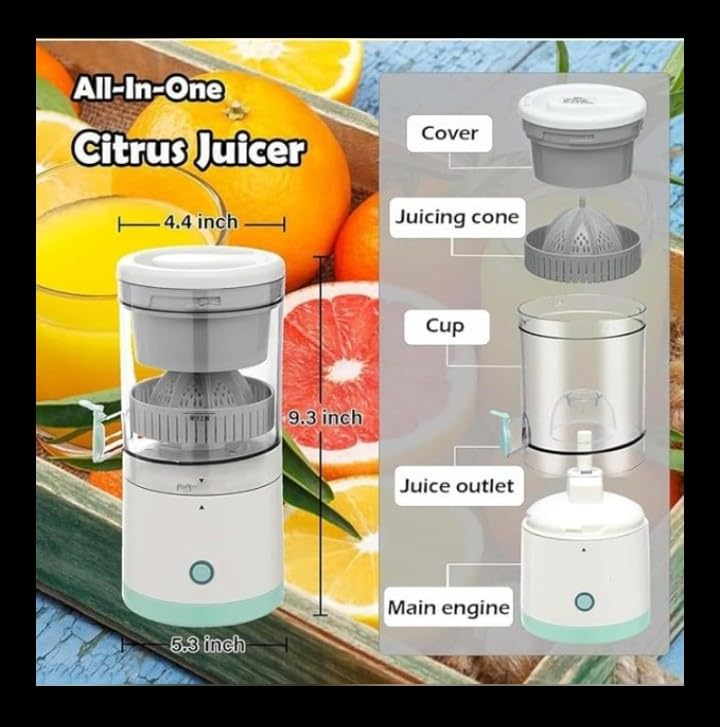 Rechargeable Portable Orange Juicer , One-Touch Operation , Easy to Clean, Fresh Juice Extractor for Orange, Lemon & Lime