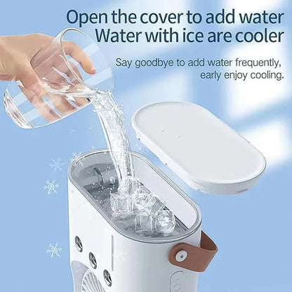 Portable Rechargeable Dual Fan Air Cooler with Water Tank, USB Powered Mini Tower Fan, Adjustable 3 Speed Personal Air Cooler, Silent Cooling Fan for Home, Office, Bedroom, Travel & Outdoor Use