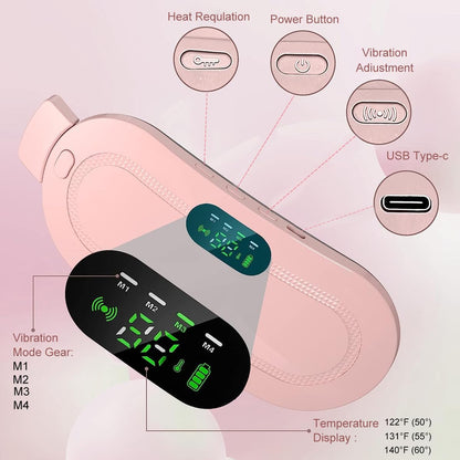 Period Cramp Massager,Portable Period Cramp Relief Massager, Electric Cordless Heating Pad for Period Pain,  Back Pain in Period, Belly Warmer Heating Pad with 4 Heat Levels 4 Vibration Modes, Caring Gift Heating Pad Belt for Women