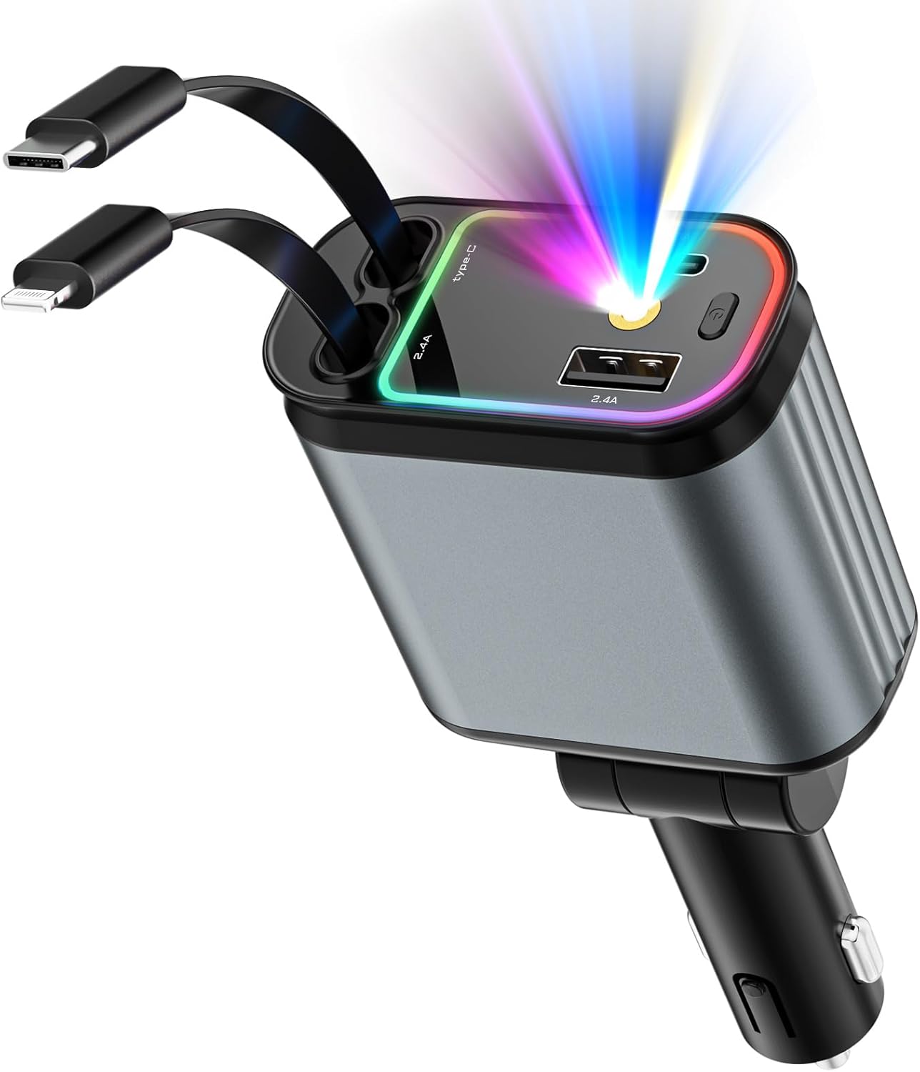 Retractable Car Charger with Starlight Projection On Car Roof | 4 in 1  Super Fast Car Charger | Compatible with iPhone and Android | Car Mobile Charger with Roof Starry Projection