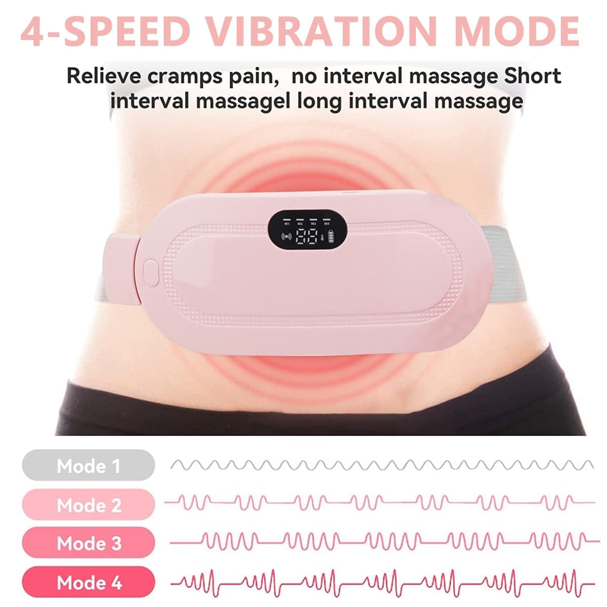 Period Cramp Massager,Portable Period Cramp Relief Massager, Electric Cordless Heating Pad for Period Pain,  Back Pain in Period, Belly Warmer Heating Pad with 4 Heat Levels 4 Vibration Modes, Caring Gift Heating Pad Belt for Women