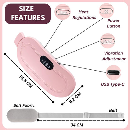 Period Cramp Massager,Portable Period Cramp Relief Massager, Electric Cordless Heating Pad for Period Pain,  Back Pain in Period, Belly Warmer Heating Pad with 4 Heat Levels 4 Vibration Modes, Caring Gift Heating Pad Belt for Women
