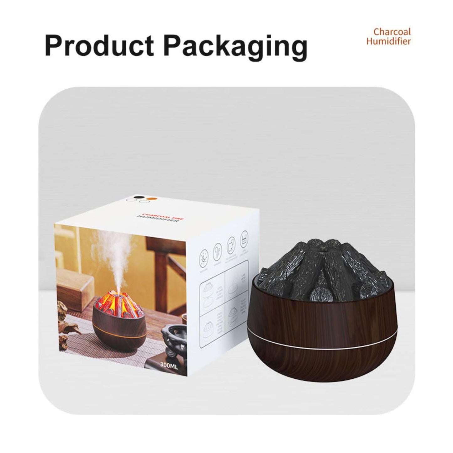 Charcoal Flame Humidifier & Diffuser | LED Atmosphere Light, Aromatherapy Oil Diffuser | Noiseless & Safe with Auto Power Off for Home/Office