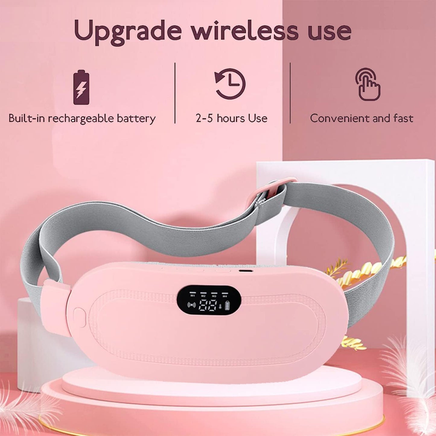 Period Cramp Massager,Portable Period Cramp Relief Massager, Electric Cordless Heating Pad for Period Pain,  Back Pain in Period, Belly Warmer Heating Pad with 4 Heat Levels 4 Vibration Modes, Caring Gift Heating Pad Belt for Women