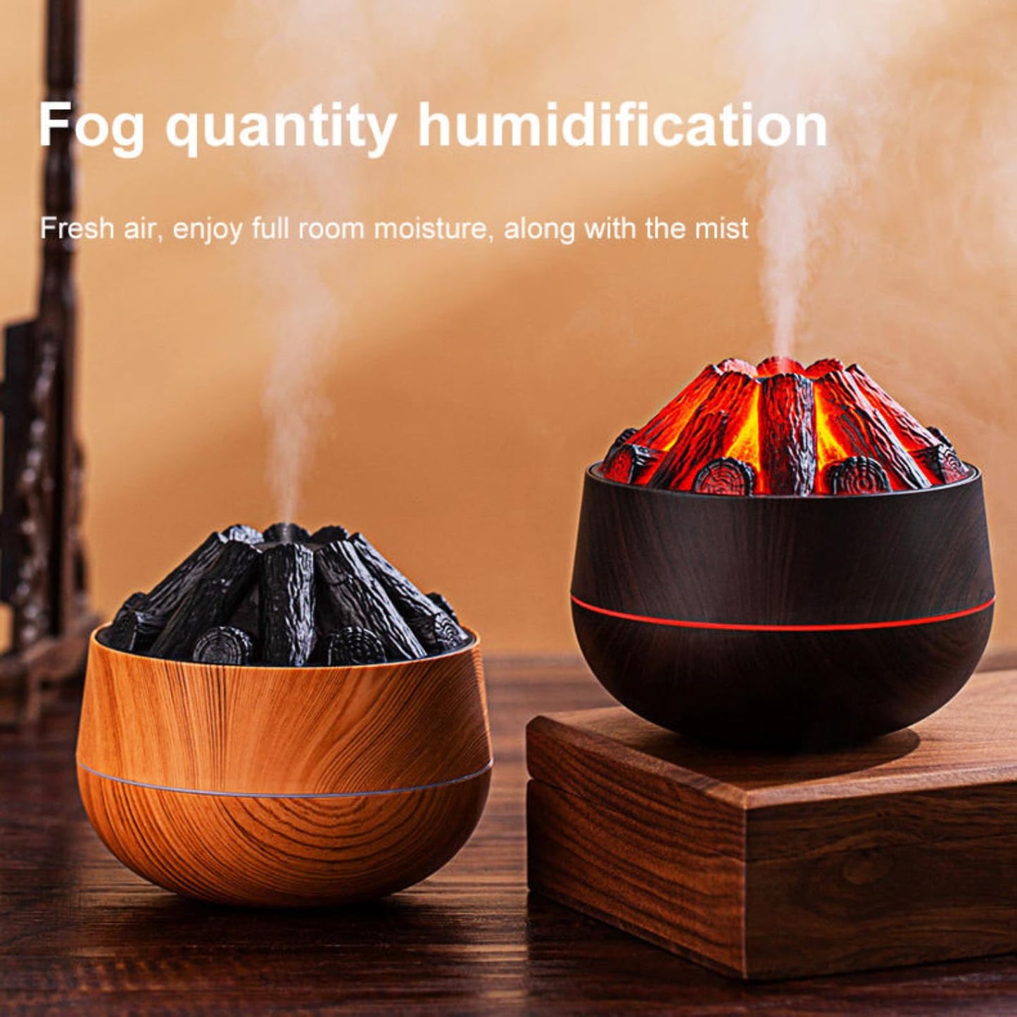 Charcoal Flame Humidifier & Diffuser | LED Atmosphere Light, Aromatherapy Oil Diffuser | Noiseless & Safe with Auto Power Off for Home/Office