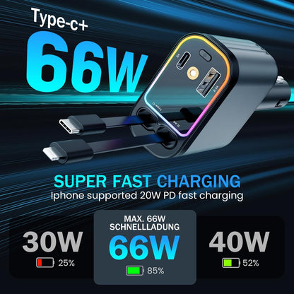 Retractable Car Charger with Starlight Projection On Car Roof | 4 in 1  Super Fast Car Charger | Compatible with iPhone and Android | Car Mobile Charger with Roof Starry Projection