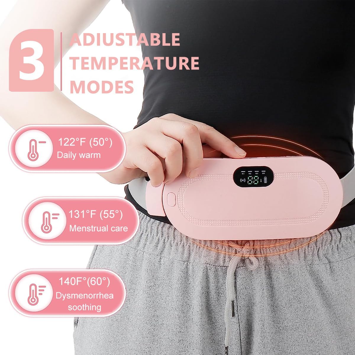 Period Cramp Massager,Portable Period Cramp Relief Massager, Electric Cordless Heating Pad for Period Pain,  Back Pain in Period, Belly Warmer Heating Pad with 4 Heat Levels 4 Vibration Modes, Caring Gift Heating Pad Belt for Women