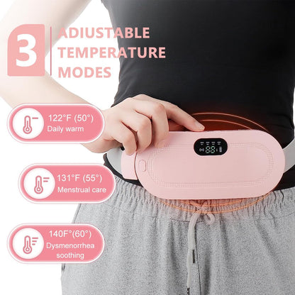 Period Cramp Massager,Portable Period Cramp Relief Massager, Electric Cordless Heating Pad for Period Pain,  Back Pain in Period, Belly Warmer Heating Pad with 4 Heat Levels 4 Vibration Modes, Caring Gift Heating Pad Belt for Women