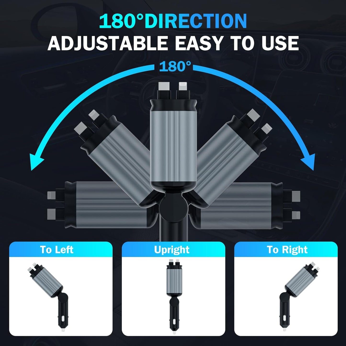 Retractable Car Charger with Starlight Projection On Car Roof | 4 in 1  Super Fast Car Charger | Compatible with iPhone and Android | Car Mobile Charger with Roof Starry Projection
