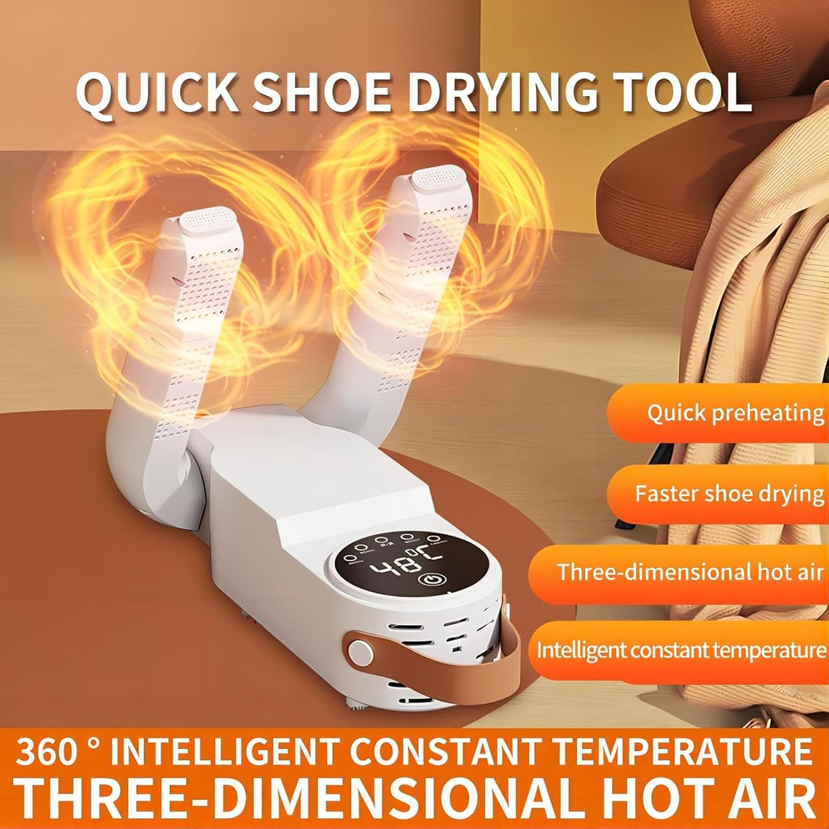 Portable Shoe Dryer with Warm Air Drying, Deodorizing, Foldable Design for Shoes, Boots & Gloves