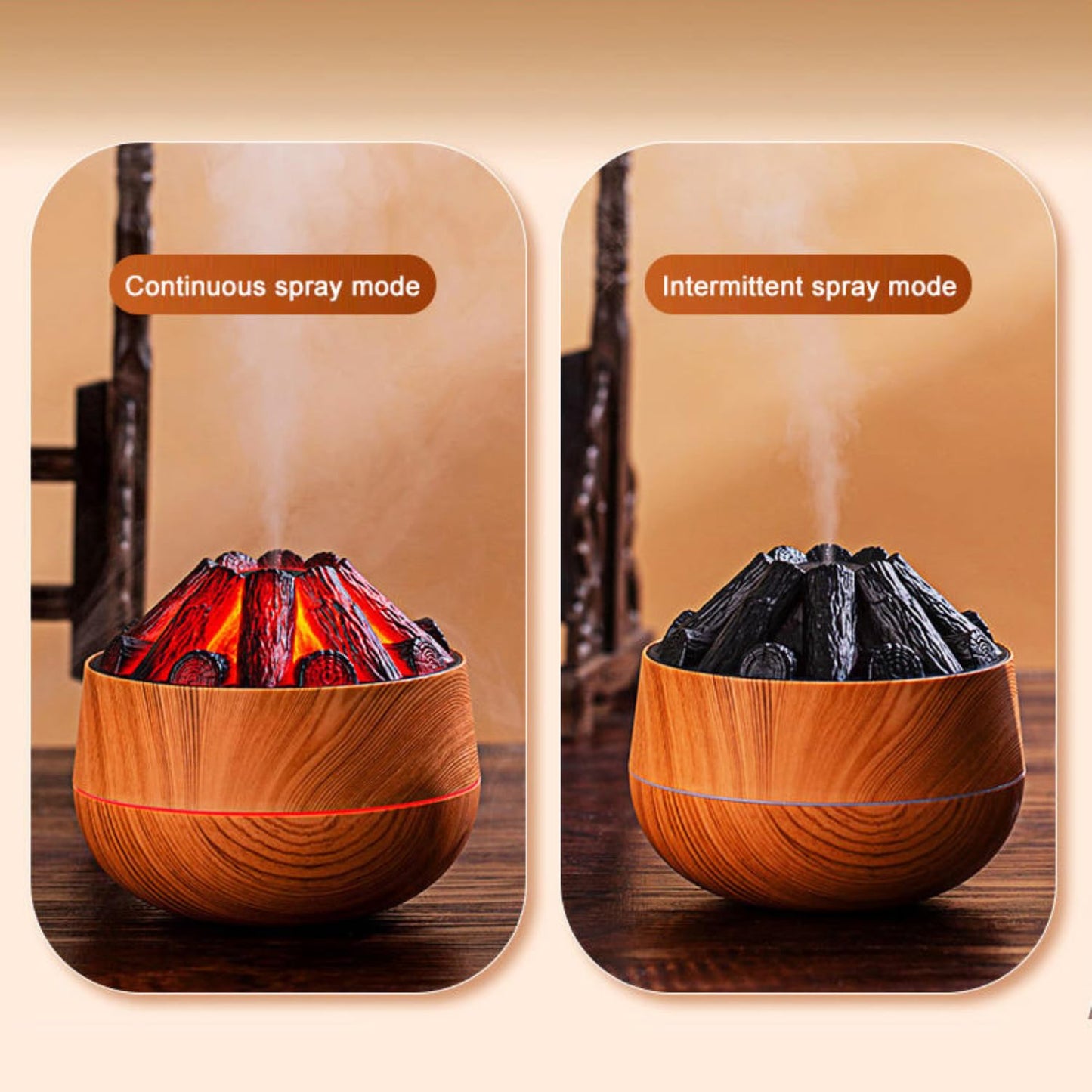 Charcoal Flame Humidifier & Diffuser | LED Atmosphere Light, Aromatherapy Oil Diffuser | Noiseless & Safe with Auto Power Off for Home/Office