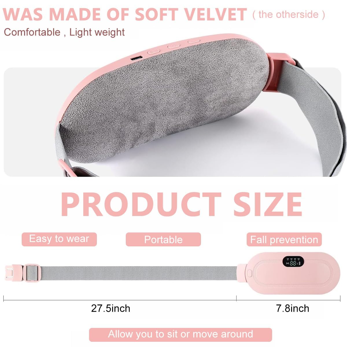 Period Cramp Massager,Portable Period Cramp Relief Massager, Electric Cordless Heating Pad for Period Pain,  Back Pain in Period, Belly Warmer Heating Pad with 4 Heat Levels 4 Vibration Modes, Caring Gift Heating Pad Belt for Women