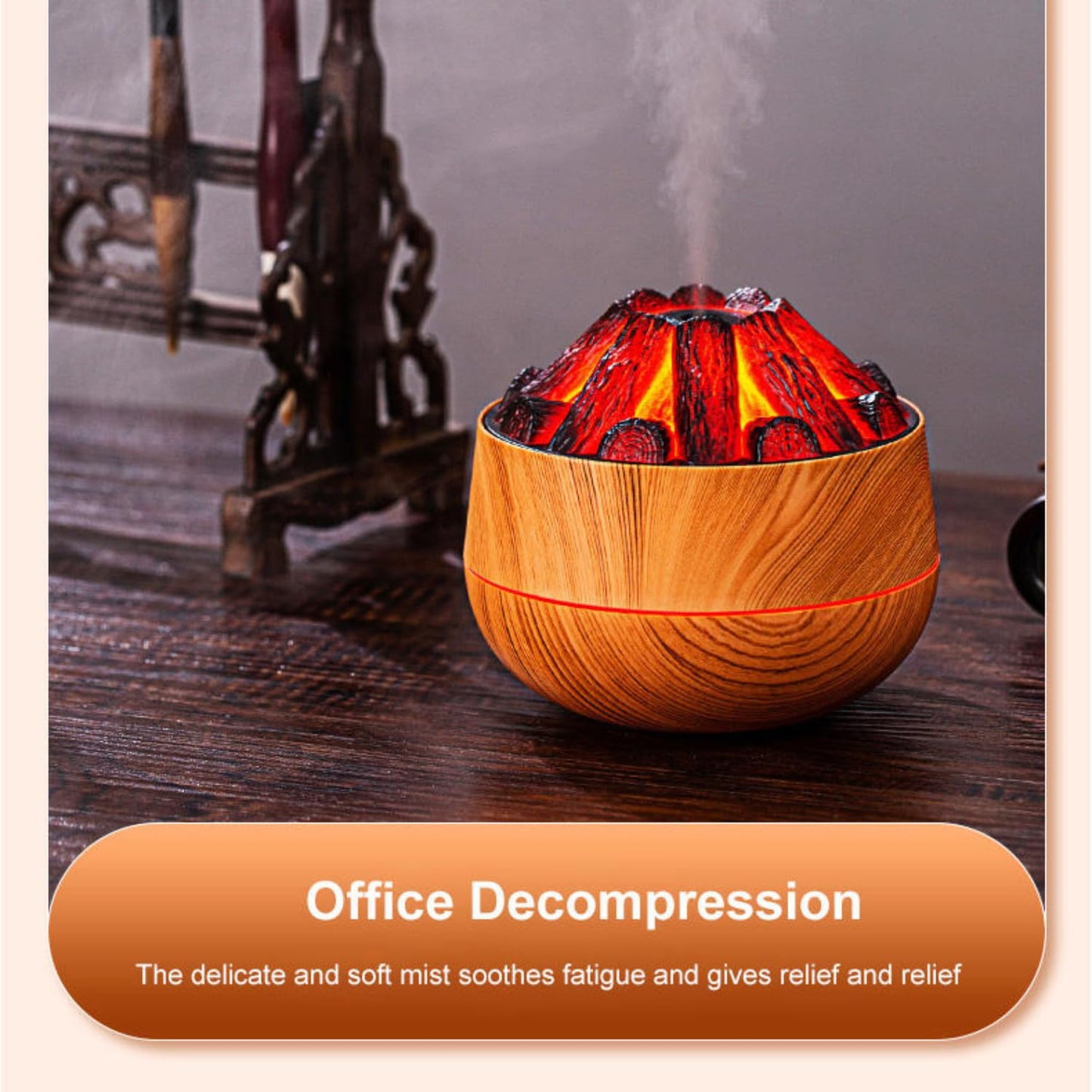 Charcoal Flame Humidifier & Diffuser | LED Atmosphere Light, Aromatherapy Oil Diffuser | Noiseless & Safe with Auto Power Off for Home/Office