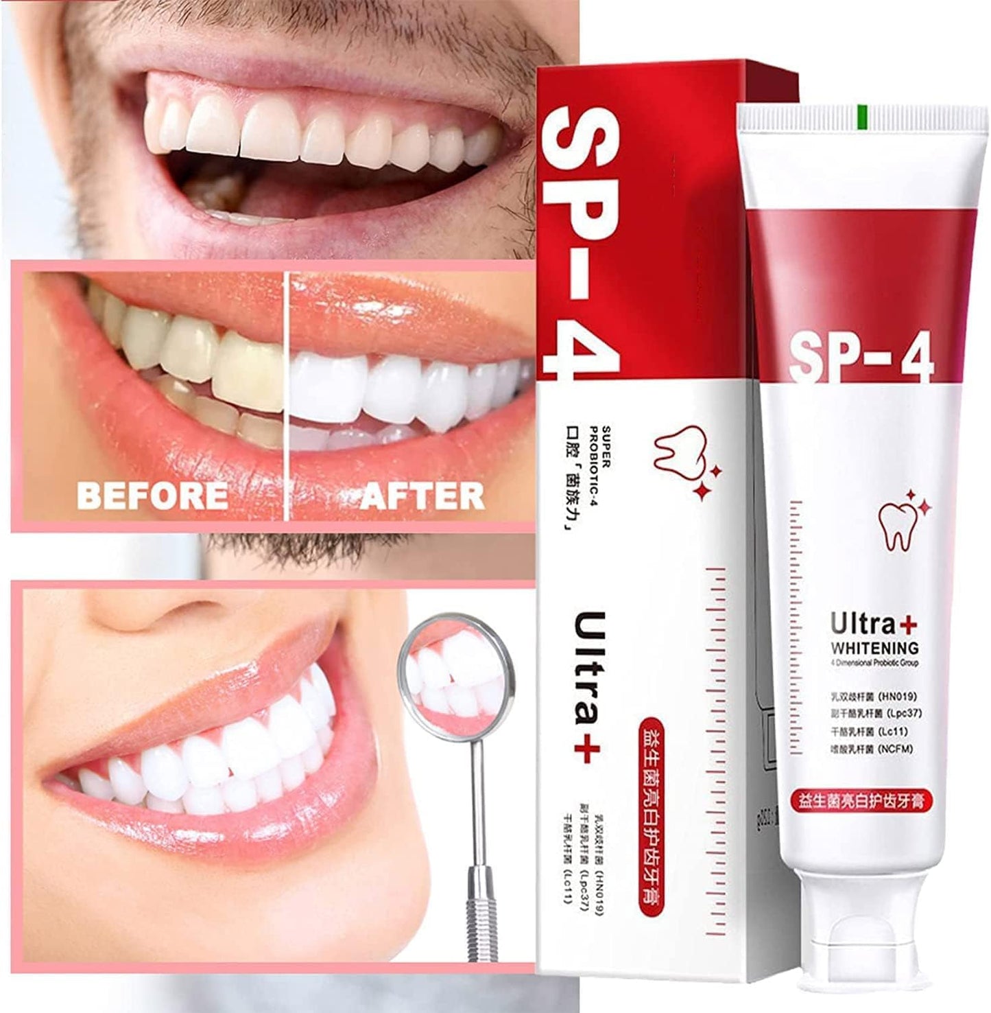 Sp-4 Probiotic Toothpaste - All Smiles Brightening & Stain Removing Toothpaste, Fresh Breath, Natural Tooth Whitening Agent (Pack of 2)