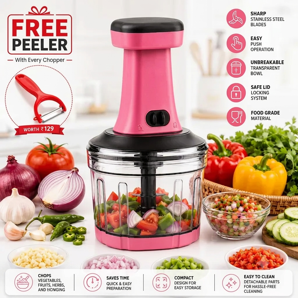 800ML Manually Handy Chopper Mixer Cut For Vegetable, Onion, Salad, Tomato Crush Chopper