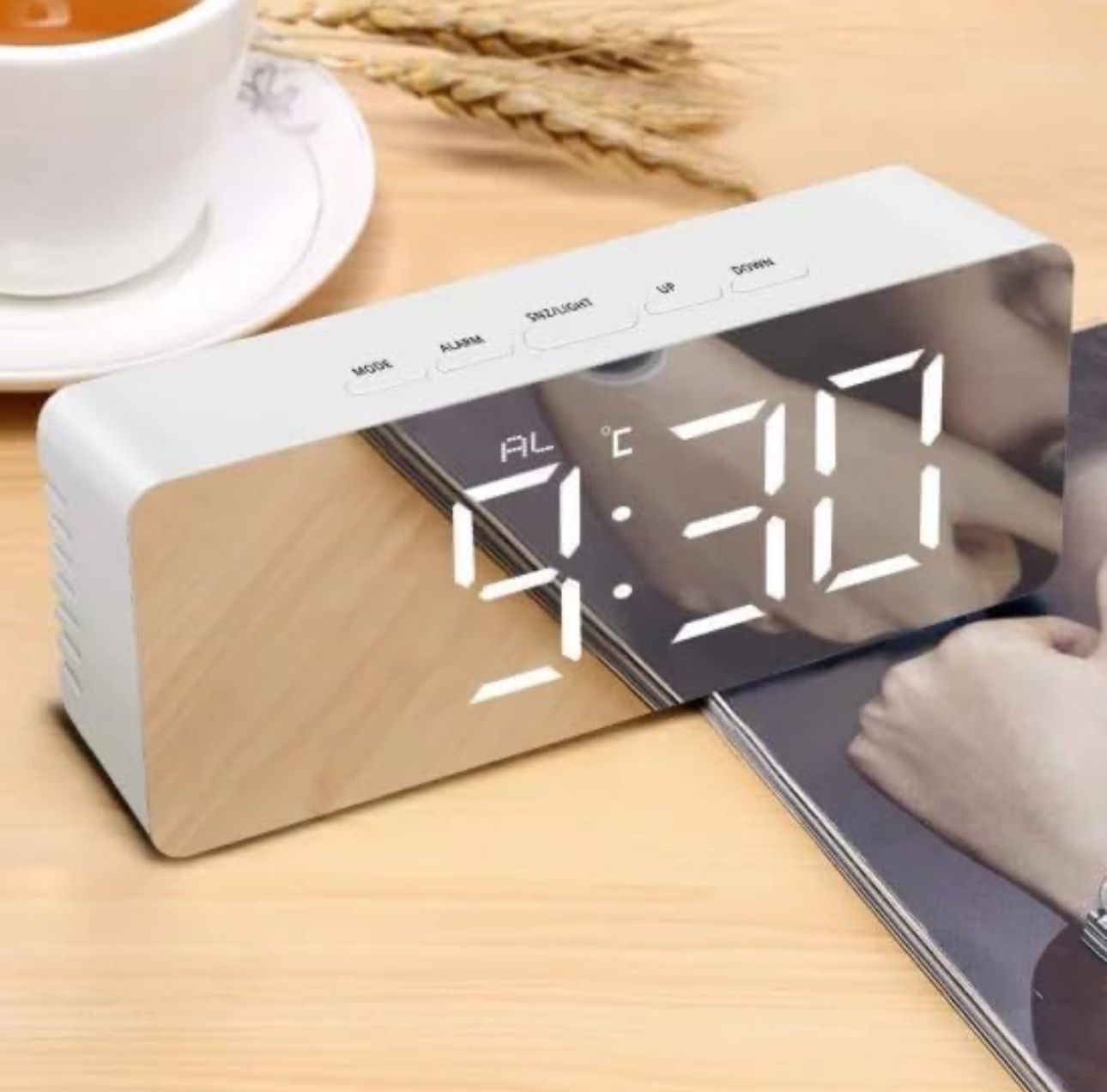 Digital LED Mirror Alarm Clock for Heavy Sleepers Kids Large LED Display with Snooze Time Temperature Function for Bedroom, Office, Travel Battery Powered and USB Power