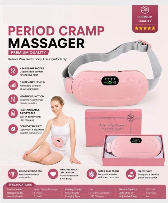 Period Cramp Massager,Portable Period Cramp Relief Massager, Electric Cordless Heating Pad for Period Pain,  Back Pain in Period, Belly Warmer Heating Pad with 4 Heat Levels 4 Vibration Modes, Caring Gift Heating Pad Belt for Women