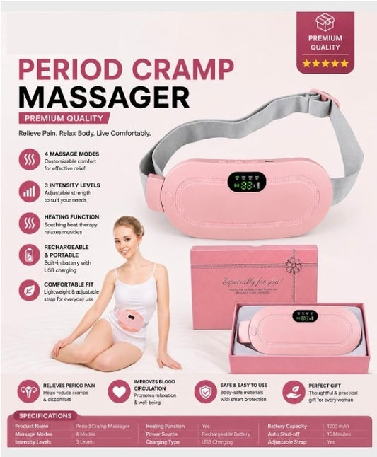 Period Cramp Massager,Portable Period Cramp Relief Massager, Electric Cordless Heating Pad for Period Pain,  Back Pain in Period, Belly Warmer Heating Pad with 4 Heat Levels 4 Vibration Modes, Caring Gift Heating Pad Belt for Women
