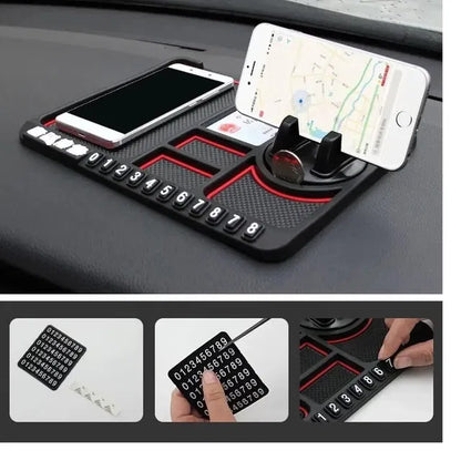 Multipurpose Anti-Slip Car Phone Holder Dashboard Mat and Phone Holder Mount,Non-Slip Silicone Mat for Car Interior Dashboard Accessories- Black