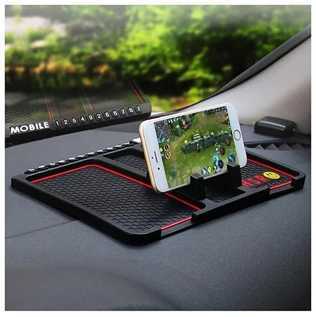 Multipurpose Anti-Slip Car Phone Holder Dashboard Mat and Phone Holder Mount,Non-Slip Silicone Mat for Car Interior Dashboard Accessories- Black