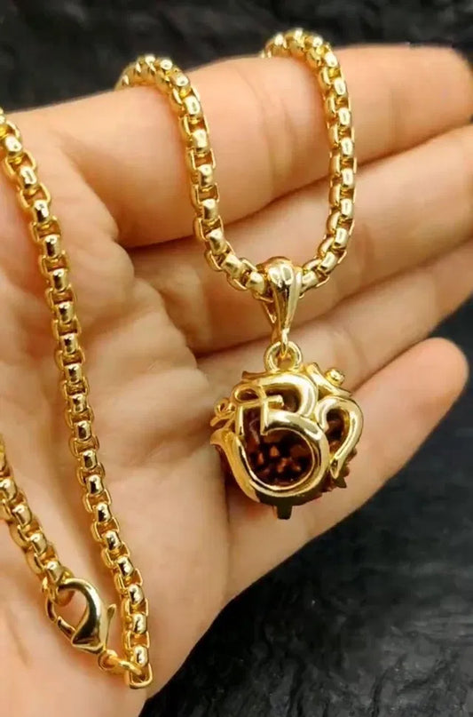 Gold-Plated Chain with Sacred Om Locket & Rudraksh Pendant | Spiritual Religious Jewelry for Men & Women | Daily use Gold-Plated Metal Chain | Symbol of Peace, Protection & Positive Energy