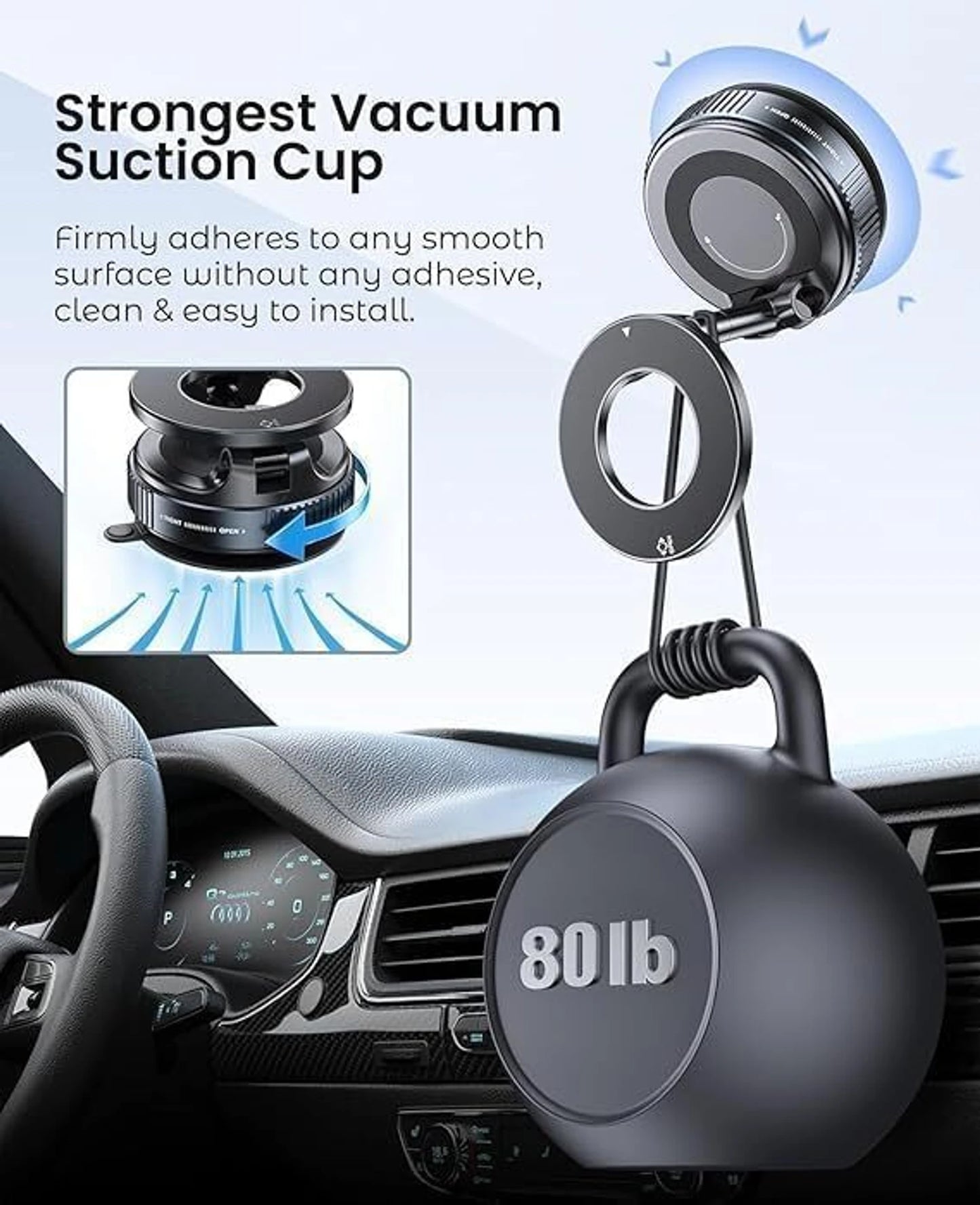 K007 Magnetic Phone Holder  360° Vaccum Magnetic Phones Holder  Magnetic Car Phone Holder | Vaccum Suction Cup Phone Holder | Car Phone Holder | 360° Rotation Vacuum Suction Magnetic Bracket | Heavy-Duty Aluminum Alloy Phone Mount