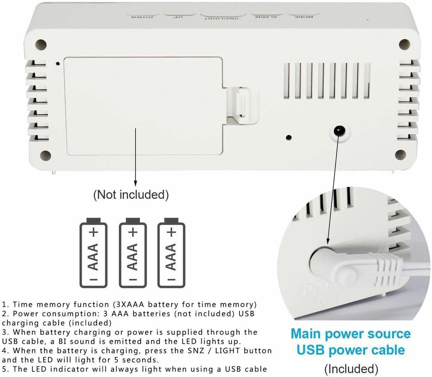 Digital LED Mirror Alarm Clock for Heavy Sleepers Kids Large LED Display with Snooze Time Temperature Function for Bedroom, Office, Travel Battery Powered and USB Power