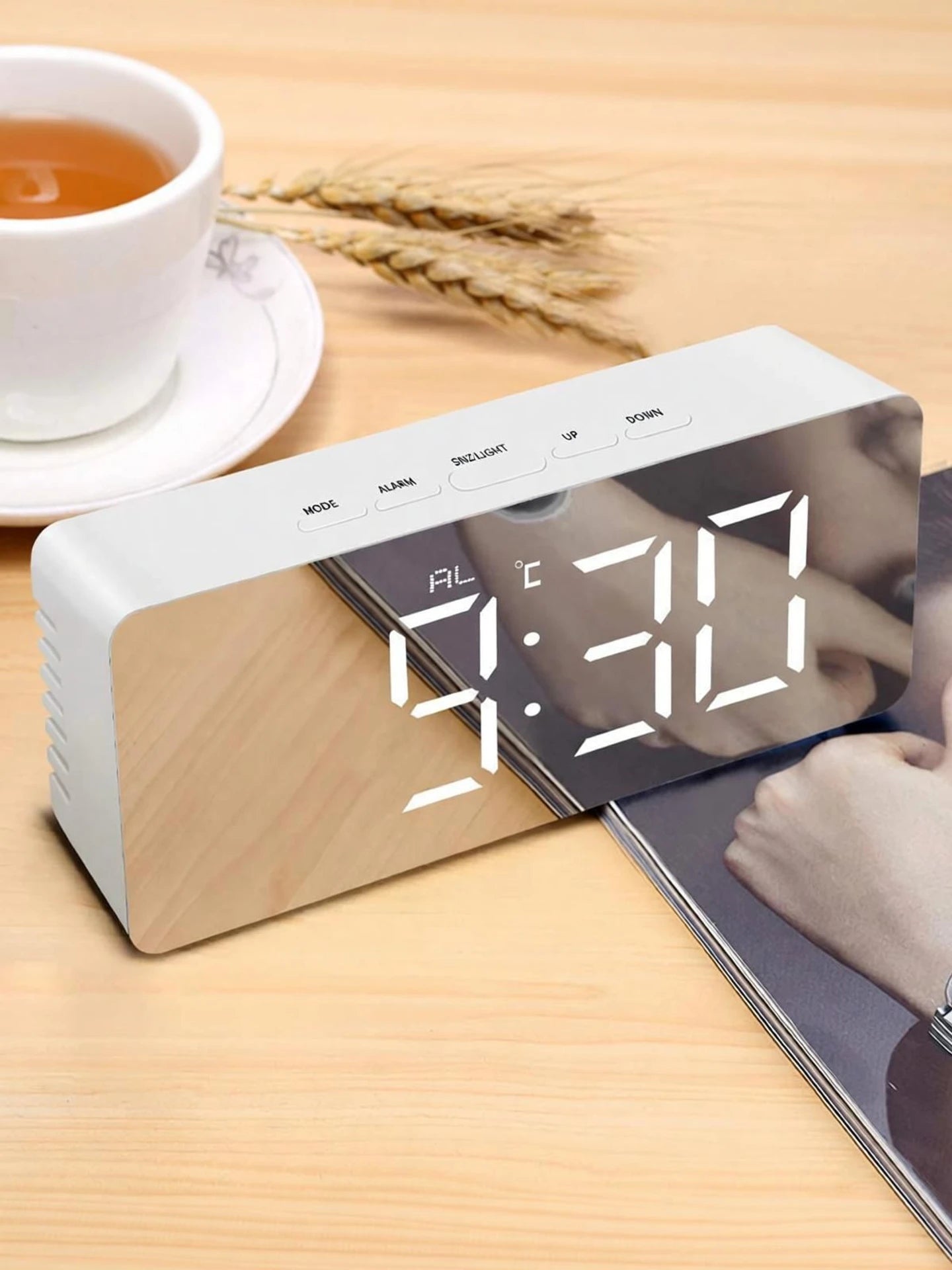 Digital LED Mirror Alarm Clock for Heavy Sleepers Kids Large LED Display with Snooze Time Temperature Function for Bedroom, Office, Travel Battery Powered and USB Power