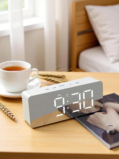 Digital LED Mirror Alarm Clock for Heavy Sleepers Kids Large LED Display with Snooze Time Temperature Function for Bedroom, Office, Travel Battery Powered and USB Power